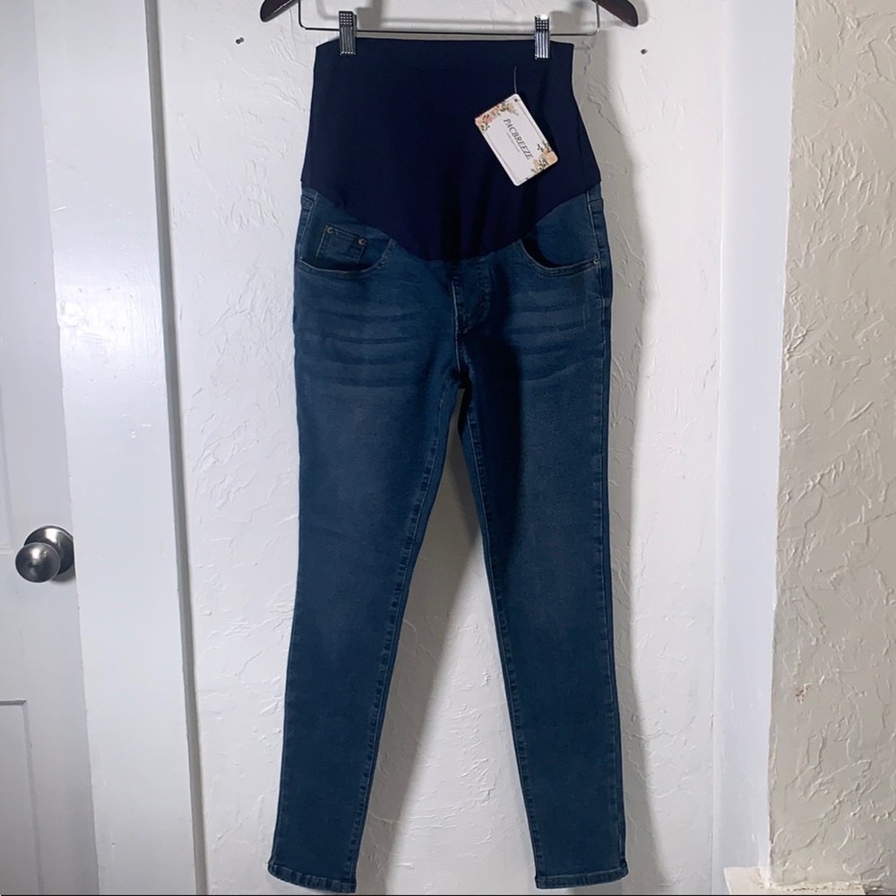 PACBREEZE Maternity Denim Jeans with Navy Waistband
